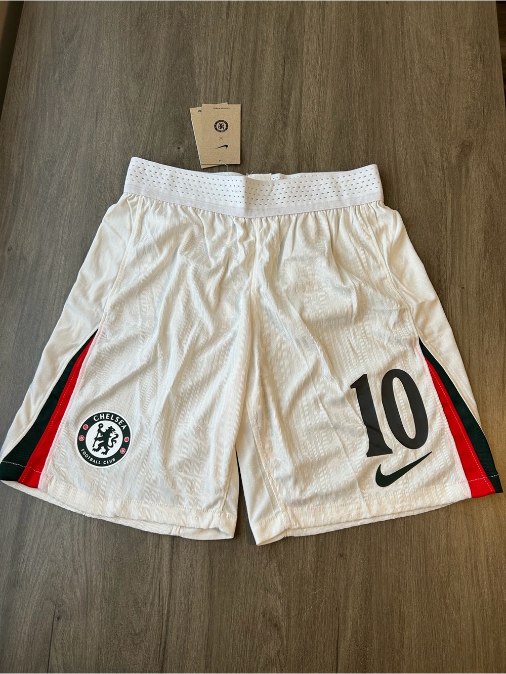 Nike White Chelsea #10 Athletic Shorts with Red & Black Accents